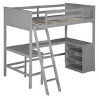 Cama alta individual Bellemave con estantes y escritorio, cama alta de madera con escritorio - Gris