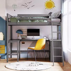 Cama alta individual Bellemave con estantes y escritorio, cama alta de madera con escritorio - Gris