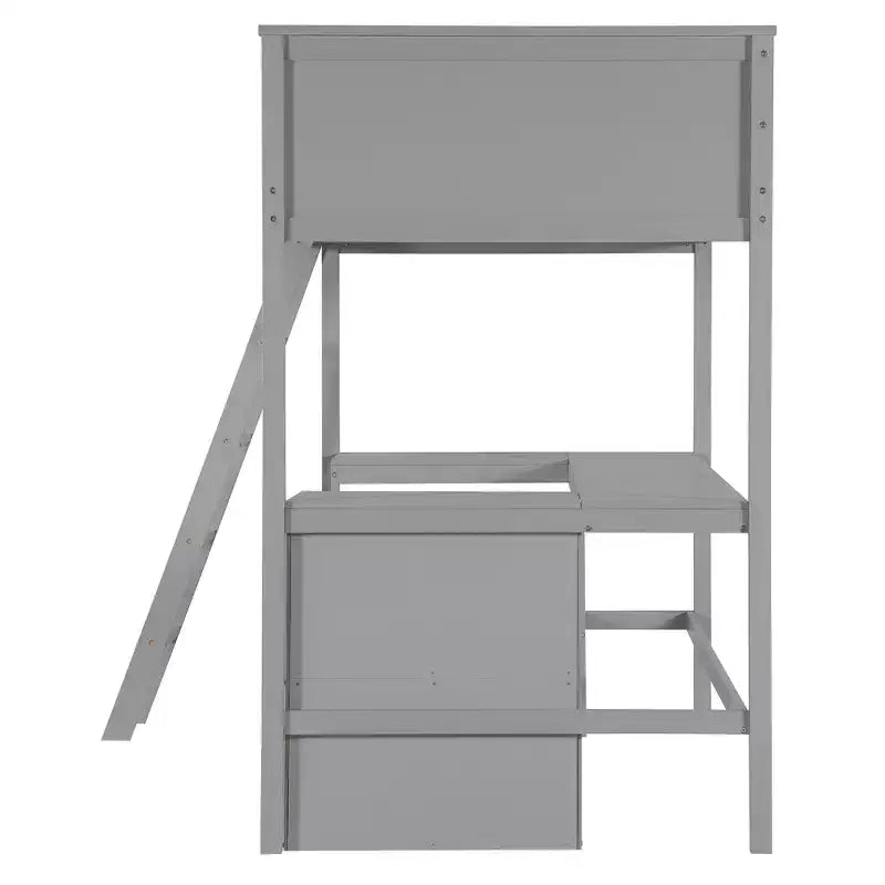 Cama alta individual Bellemave con estantes y escritorio, cama alta de madera con escritorio - Gris