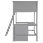 Cama alta individual Bellemave con estantes y escritorio, cama alta de madera con escritorio - Gris