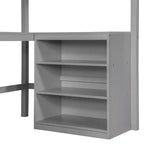 Cama alta individual Bellemave con estantes y escritorio, cama alta de madera con escritorio - Gris