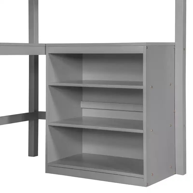 Cama alta individual Bellemave con estantes y escritorio, cama alta de madera con escritorio - Gris