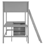 Cama alta individual Bellemave con estantes y escritorio, cama alta de madera con escritorio - Gris
