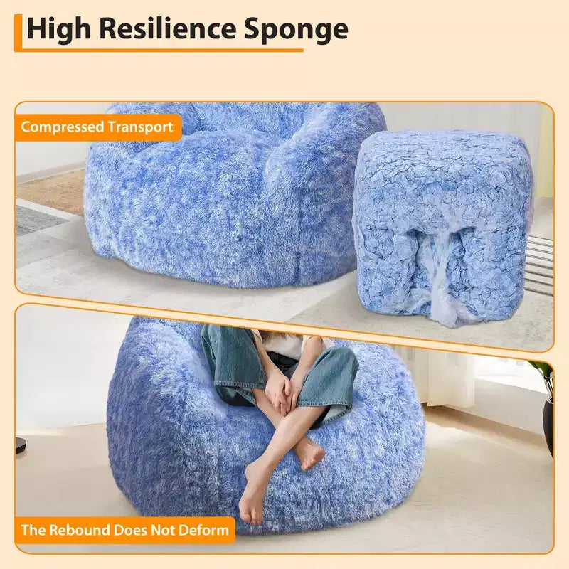 Sillón Puf de Pelo Sintético para Adultos COZONY - Suave y Esponjoso con Reposabrazos, Sofá Perezoso de Espuma de Alta Densidad para Lectura, Sofá de Suelo para Sala de Estar