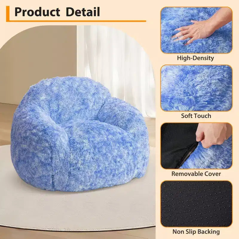 Sillón Puf de Pelo Sintético para Adultos COZONY - Suave y Esponjoso con Reposabrazos, Sofá Perezoso de Espuma de Alta Densidad para Lectura, Sofá de Suelo para Sala de Estar