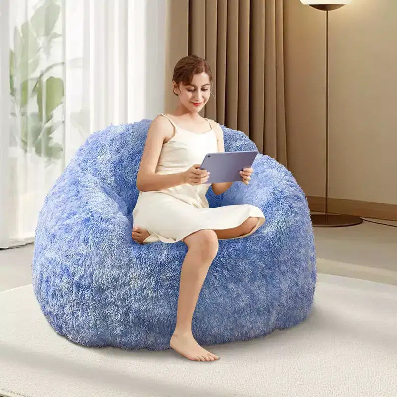 Sillón Puf de Pelo Sintético para Adultos COZONY - Suave y Esponjoso con Reposabrazos, Sofá Perezoso de Espuma de Alta Densidad para Lectura, Sofá de Suelo para Sala de Estar