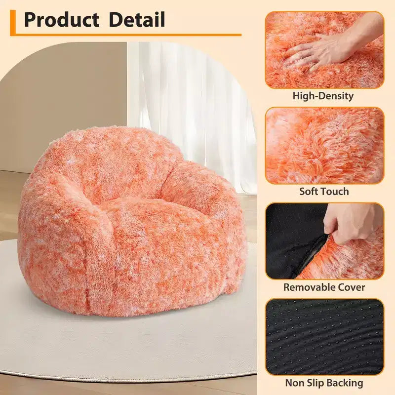 Sillón Puf de Pelo Sintético para Adultos COZONY - Suave y Esponjoso con Reposabrazos, Sofá Perezoso de Espuma de Alta Densidad para Lectura, Sofá de Suelo para Sala de Estar