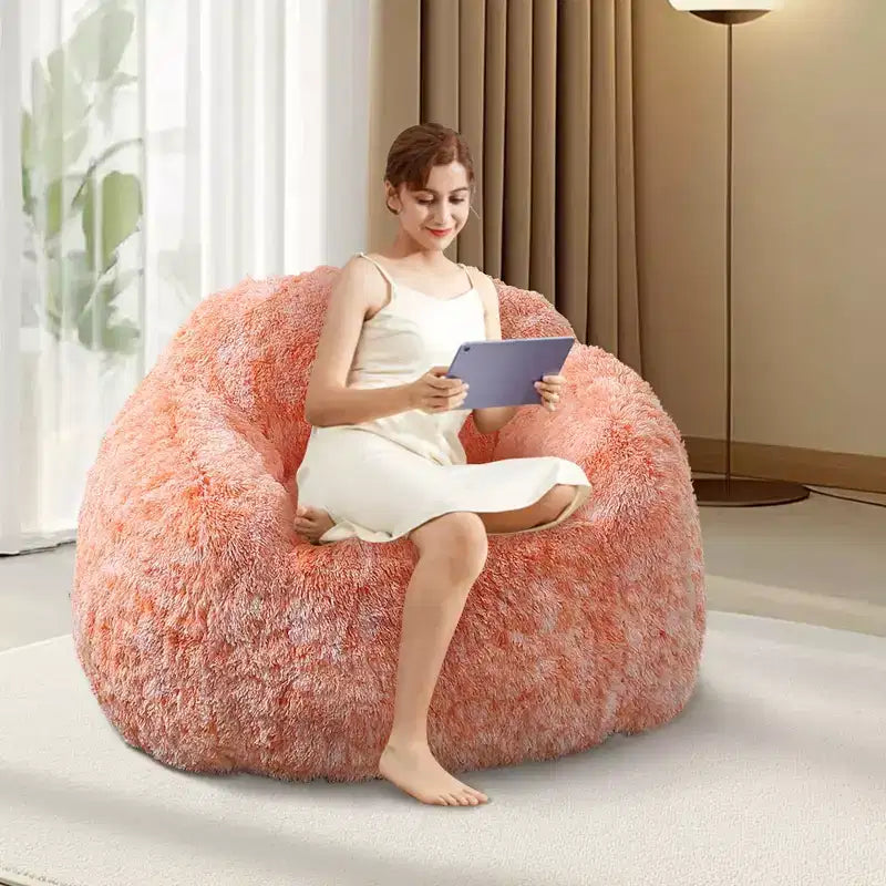Sillón Puf de Pelo Sintético para Adultos COZONY - Suave y Esponjoso con Reposabrazos, Sofá Perezoso de Espuma de Alta Densidad para Lectura, Sofá de Suelo para Sala de Estar