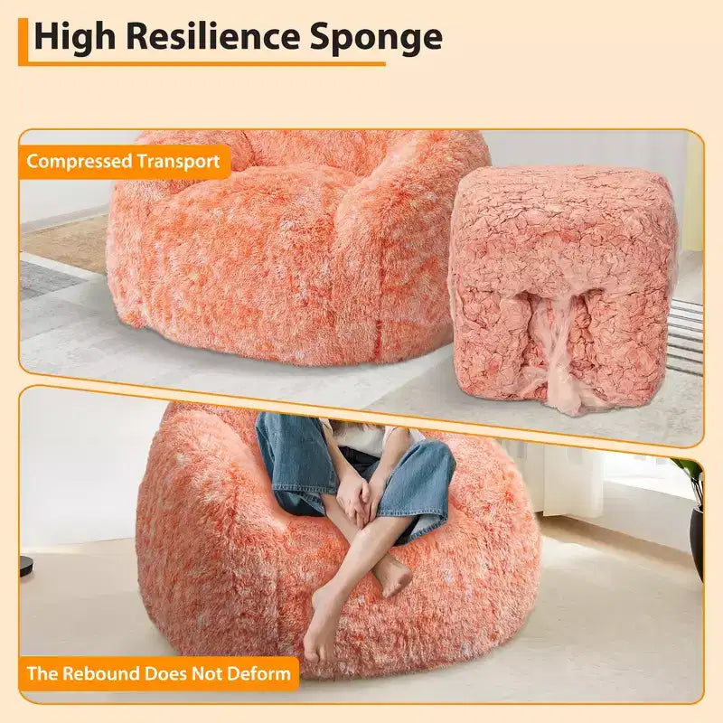 Sillón Puf de Pelo Sintético para Adultos COZONY - Suave y Esponjoso con Reposabrazos, Sofá Perezoso de Espuma de Alta Densidad para Lectura, Sofá de Suelo para Sala de Estar