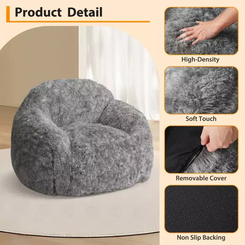 Sillón Puf de Pelo Sintético para Adultos COZONY - Suave y Esponjoso con Reposabrazos, Sofá Perezoso de Espuma de Alta Densidad para Lectura, Sofá de Suelo para Sala de Estar