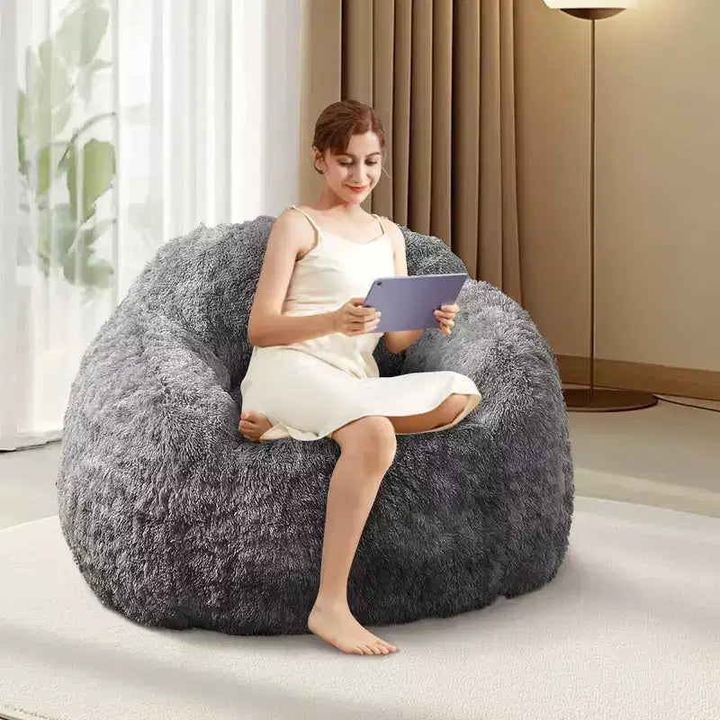 Sillón Puf de Pelo Sintético para Adultos COZONY - Suave y Esponjoso con Reposabrazos, Sofá Perezoso de Espuma de Alta Densidad para Lectura, Sofá de Suelo para Sala de Estar