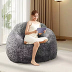 Sillón Puf de Pelo Sintético para Adultos COZONY - Suave y Esponjoso con Reposabrazos, Sofá Perezoso de Espuma de Alta Densidad para Lectura, Sofá de Suelo para Sala de Estar