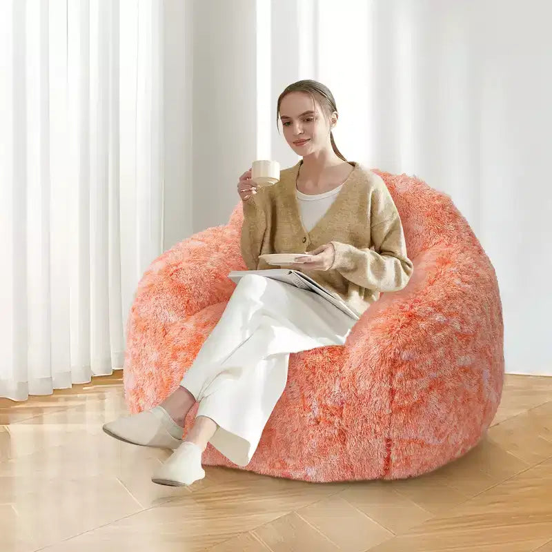Sillón Puf de Pelo Sintético para Adultos COZONY - Suave y Esponjoso con Reposabrazos, Sofá Perezoso de Espuma de Alta Densidad para Lectura, Sofá de Suelo para Sala de Estar
