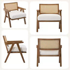 Sillón auxiliar de granja de mediados de siglo - Sillón de madera con respaldo de ratán y cojín de lino para sala de estar, dormitorio - Fácil montaje
