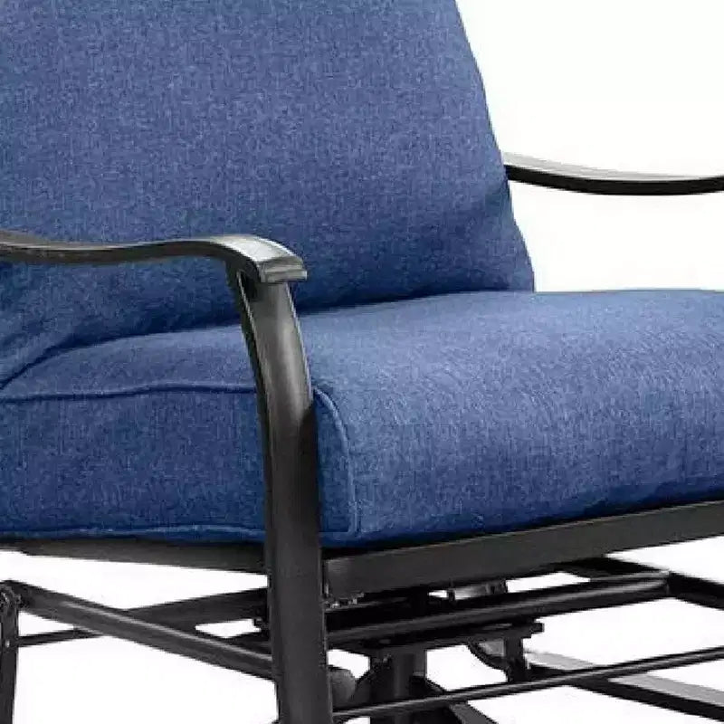 Juego de 2 sillones Royal Hampton con planeador giratorio, cojín azul marino, metal negro