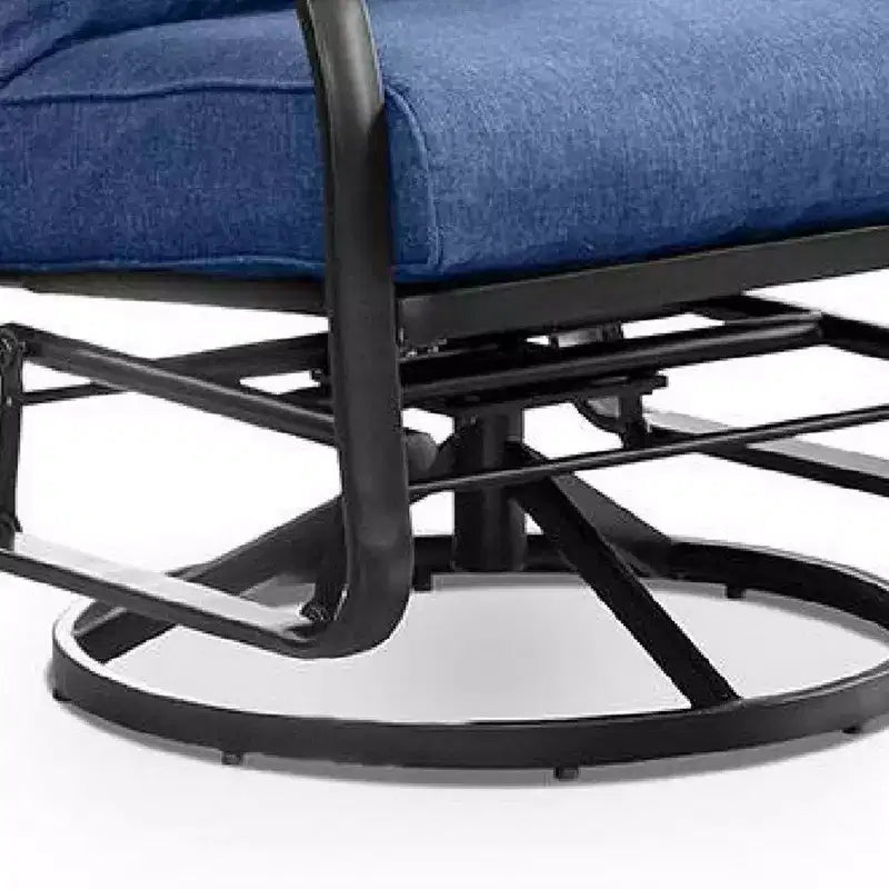 Juego de 2 sillones Royal Hampton con planeador giratorio, cojín azul marino, metal negro