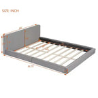 Cama de plataforma de terciopelo tamaño Queen, cama tapizada a ras del suelo con marco sólido para niños y adultos