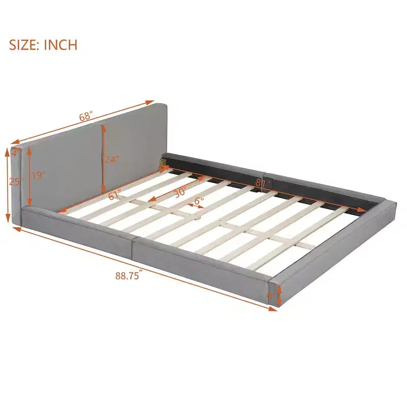 Cama de plataforma de terciopelo tamaño Queen, cama tapizada a ras del suelo con marco sólido para niños y adultos