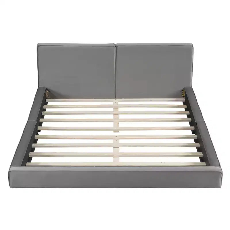 Cama de plataforma de terciopelo tamaño Queen, cama tapizada a ras del suelo con marco sólido para niños y adultos