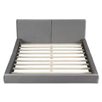 Cama de plataforma de terciopelo tamaño Queen, cama tapizada a ras del suelo con marco sólido para niños y adultos