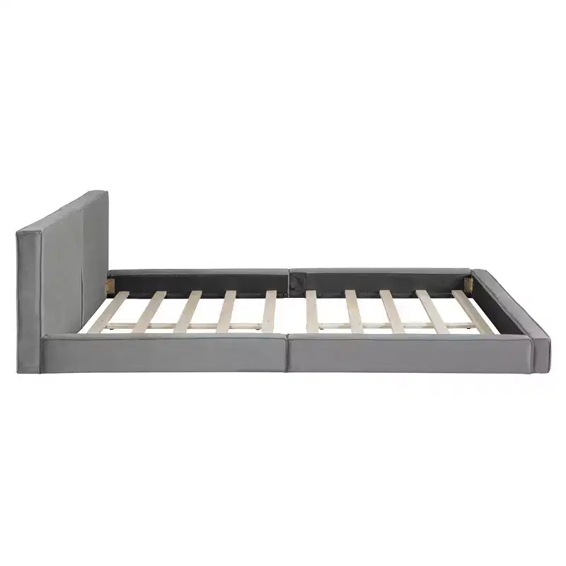 Cama de plataforma de terciopelo tamaño Queen, cama tapizada a ras del suelo con marco sólido para niños y adultos