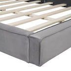 Cama de plataforma de terciopelo tamaño Queen, cama tapizada a ras del suelo con marco sólido para niños y adultos