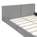 Cama de plataforma de terciopelo tamaño Queen, cama tapizada a ras del suelo con marco sólido para niños y adultos