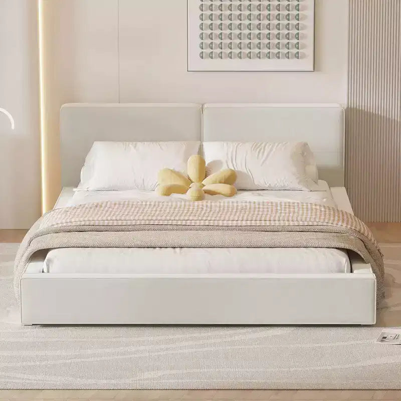 Cama de plataforma de terciopelo tamaño Queen, cama tapizada a ras del suelo con marco sólido para niños y adultos