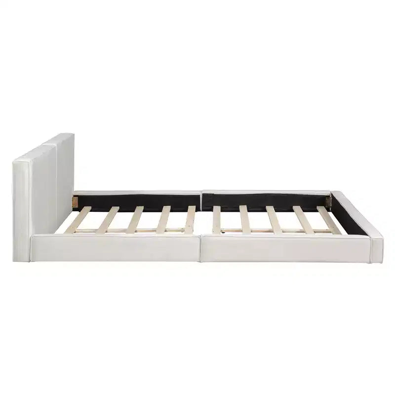 Cama de plataforma de terciopelo tamaño Queen, cama tapizada a ras del suelo con marco sólido para niños y adultos