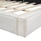Cama de plataforma de terciopelo tamaño Queen, cama tapizada a ras del suelo con marco sólido para niños y adultos