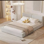 Queen Size Velvet Platform Bed, Upholstered Grounded Bed with Solid Frame Bed Frame for Kids Adults