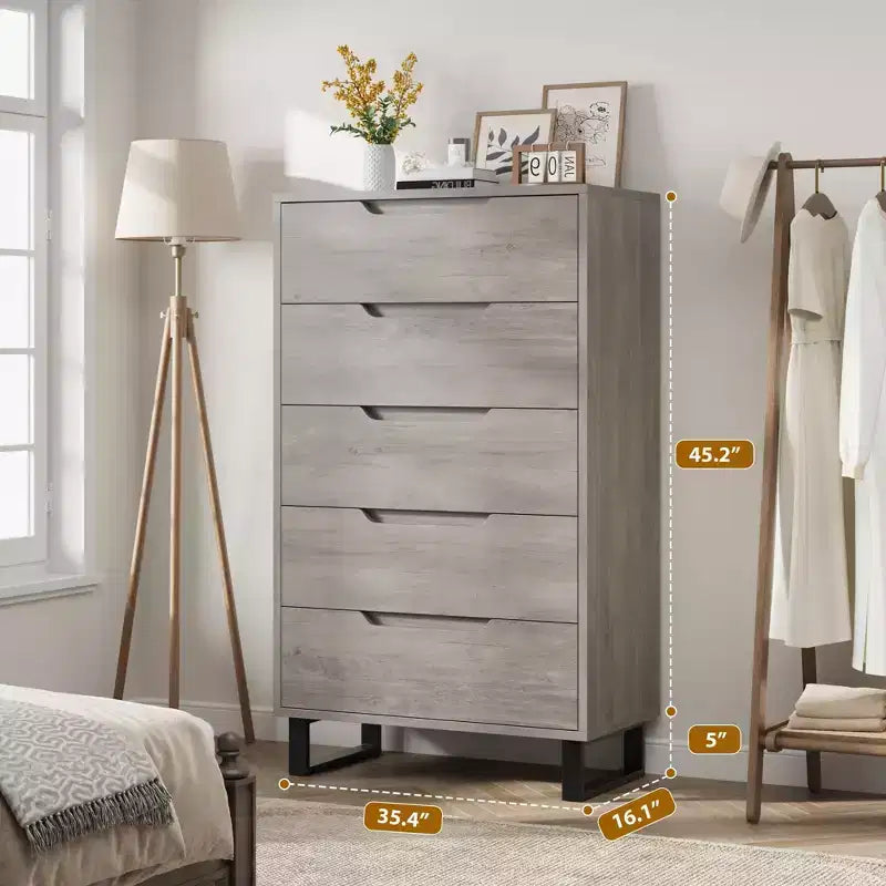 Cómoda de 5 cajones para dormitorio, armario de madera, cómoda de almacenamiento vertical independiente para sala de estar
