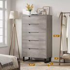 Cómoda de 5 cajones para dormitorio, armario de madera, cómoda de almacenamiento vertical independiente para sala de estar