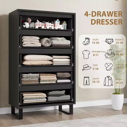 Cómoda de 5 cajones para dormitorio, armario de madera, cómoda de almacenamiento vertical independiente para sala de estar