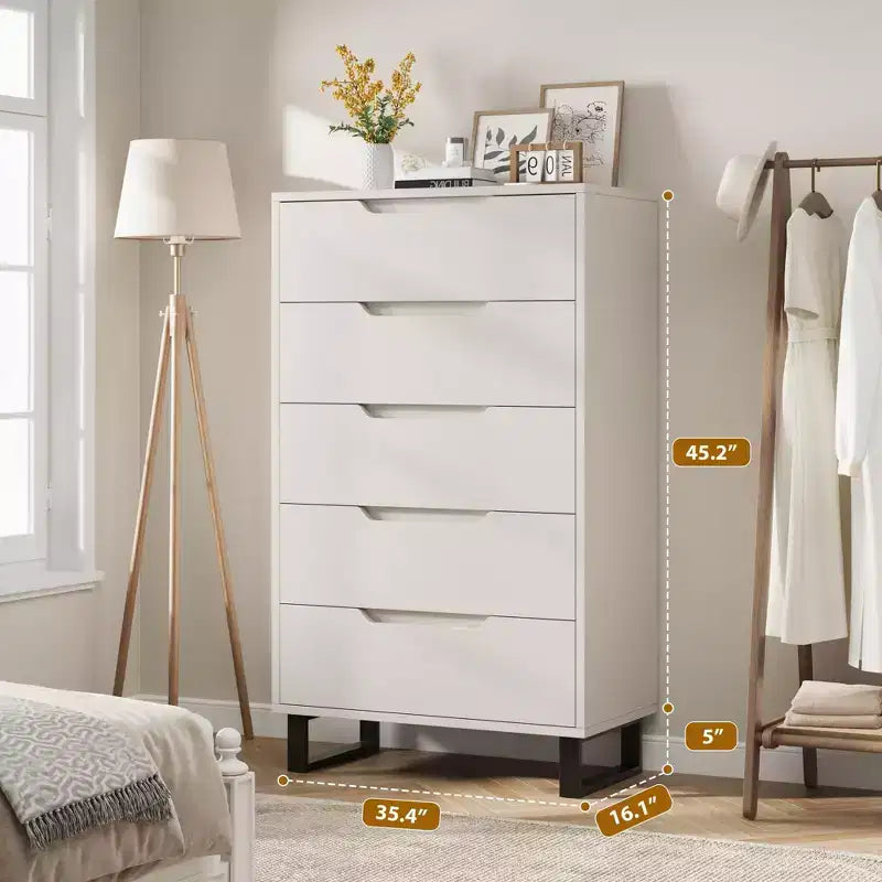 Cómoda de 5 cajones para dormitorio, armario de madera, cómoda de almacenamiento vertical independiente para sala de estar