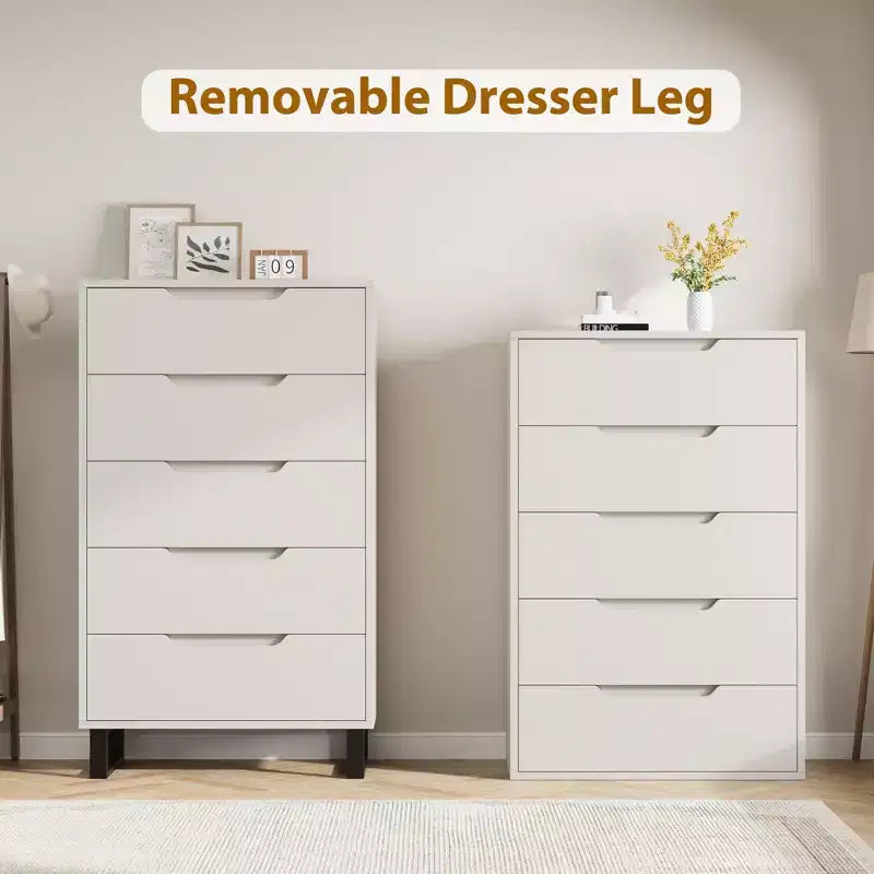 Cómoda de 5 cajones para dormitorio, armario de madera, cómoda de almacenamiento vertical independiente para sala de estar
