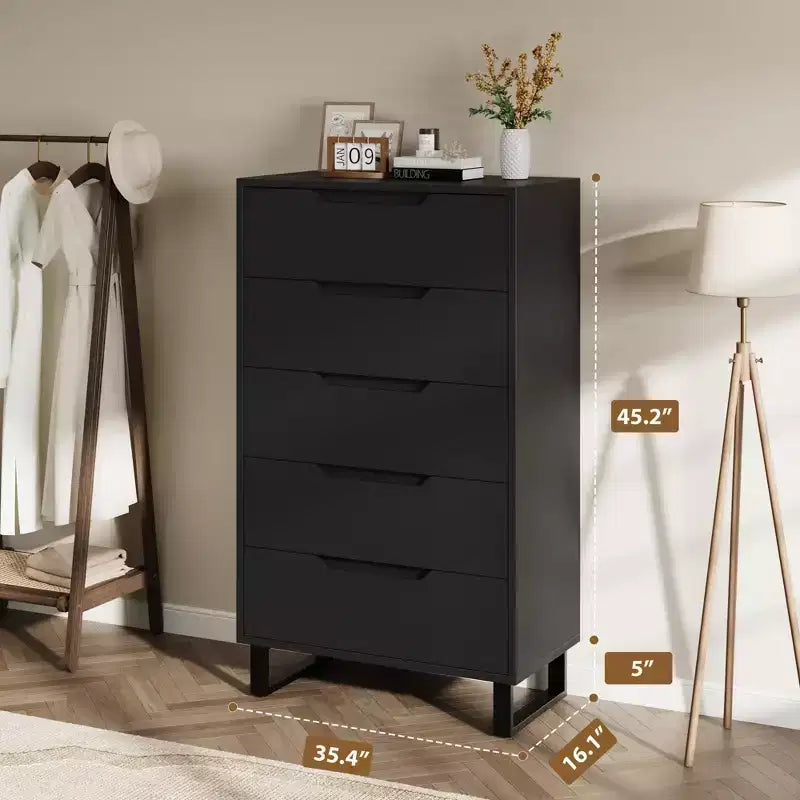 Cómoda de 5 cajones para dormitorio, armario de madera, cómoda de almacenamiento vertical independiente para sala de estar