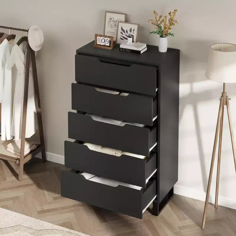 Cómoda de 5 cajones para dormitorio, armario de madera, cómoda de almacenamiento vertical independiente para sala de estar