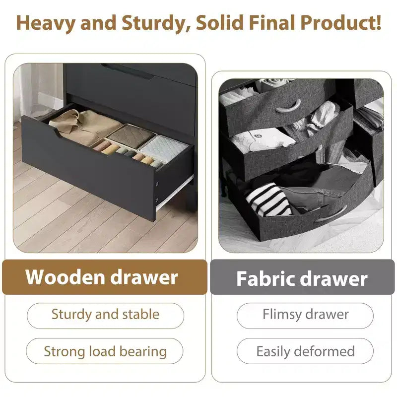 Cómoda de 5 cajones para dormitorio, armario de madera, cómoda de almacenamiento vertical independiente para sala de estar