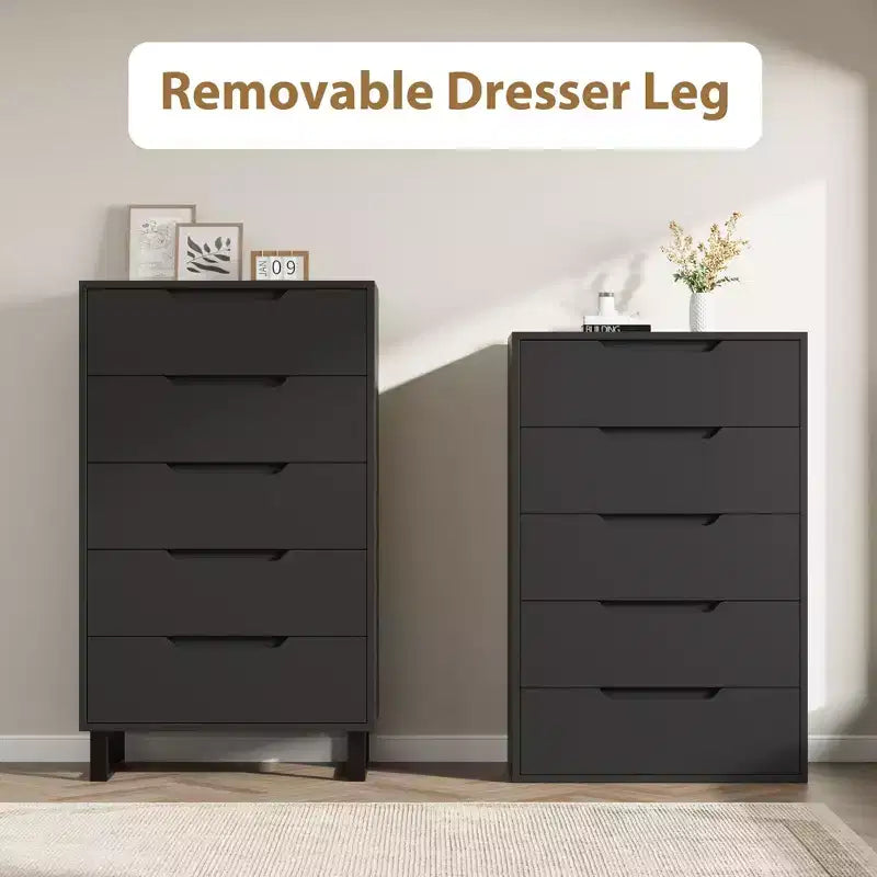 Cómoda de 5 cajones para dormitorio, armario de madera, cómoda de almacenamiento vertical independiente para sala de estar