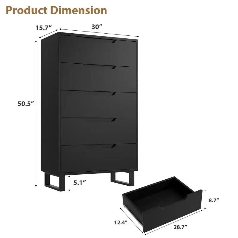 Cómoda de 5 cajones para dormitorio, armario de madera, cómoda de almacenamiento vertical independiente para sala de estar