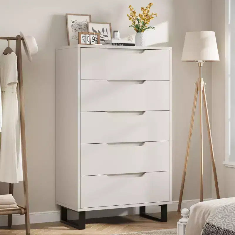 Cómoda de 5 cajones para dormitorio, armario de madera, cómoda de almacenamiento vertical independiente para sala de estar