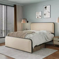 Whisen King Modern Metal Bed Frame with Upholstered Headboard and Storage