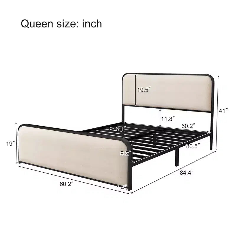 Estructura de cama Whisen King moderna de metal con cabecero tapizado y almacenamiento