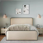 Estructura de cama Whisen King moderna de metal con cabecero tapizado y almacenamiento