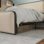 Estructura de cama Whisen King moderna de metal con cabecero tapizado y almacenamiento
