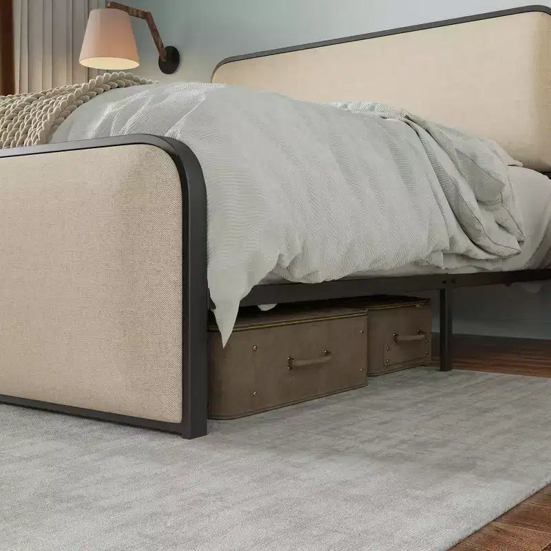 Estructura de cama Whisen King moderna de metal con cabecero tapizado y almacenamiento
