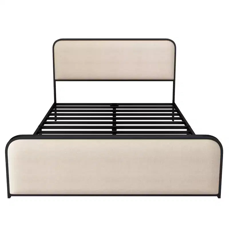 Estructura de cama Whisen King moderna de metal con cabecero tapizado y almacenamiento