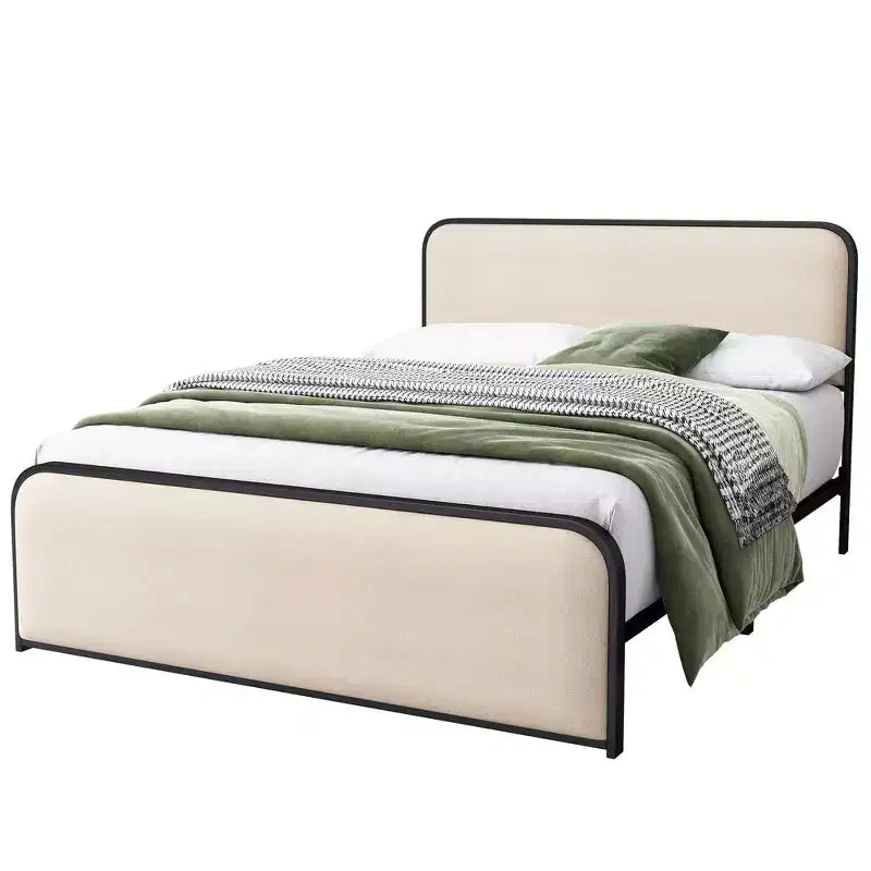 Estructura de cama Whisen King moderna de metal con cabecero tapizado y almacenamiento