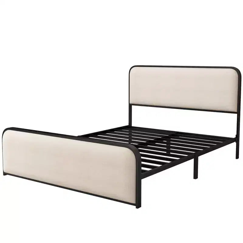 Estructura de cama Whisen King moderna de metal con cabecero tapizado y almacenamiento